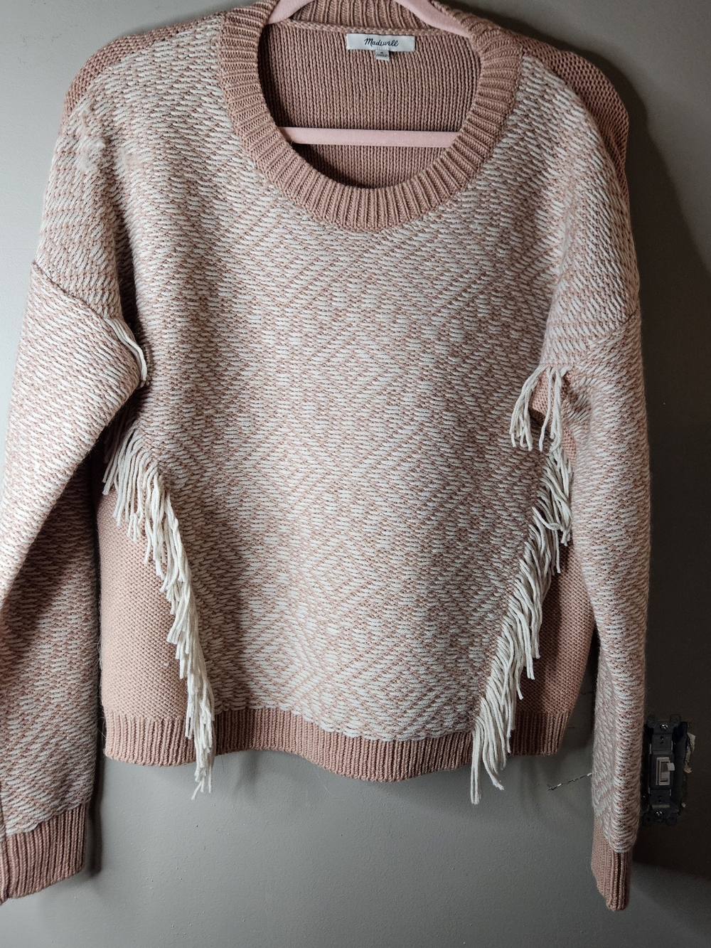 Madewell Pink Cream Fringe Sweater